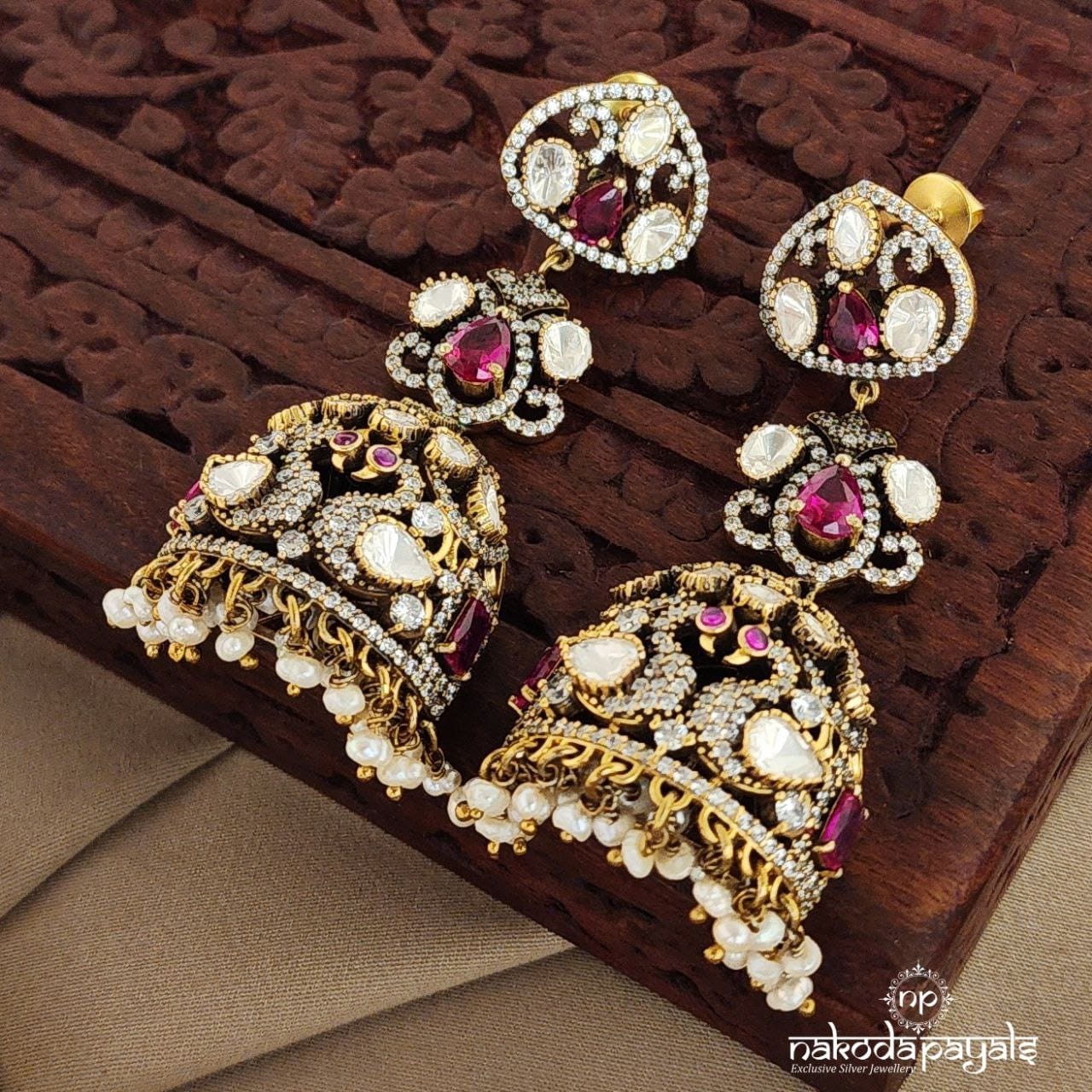 Duo Peacock Half Jhumka (Ge7215)