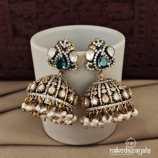 Emerald with Moissanite Jhumka (Ge7210)