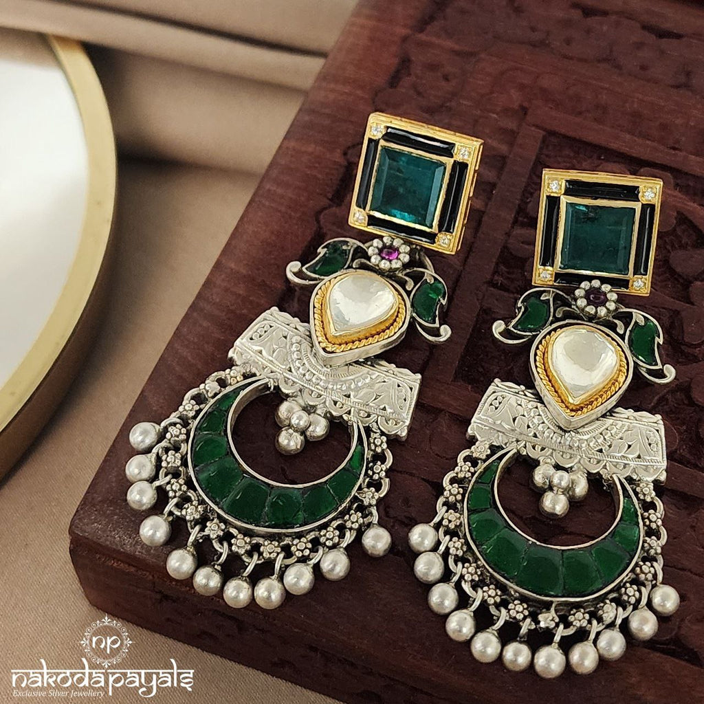 Emerald Kundan with Moissanite Dual Tone Chandbali (DT1057)