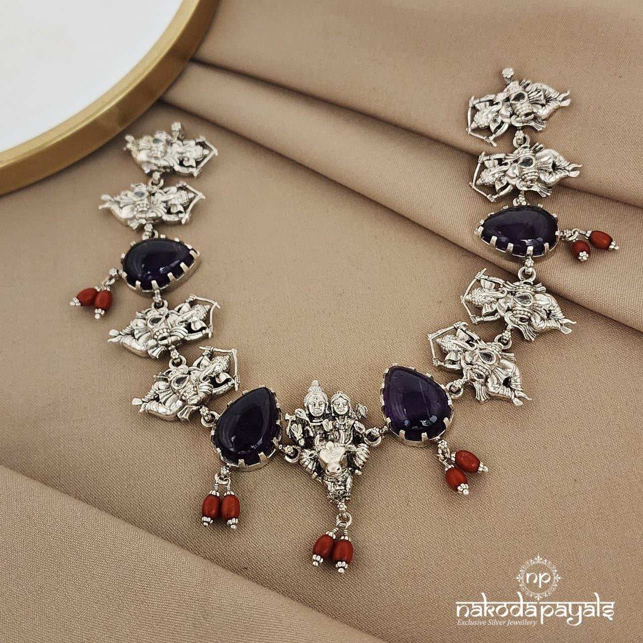 ShivParvati with Ganesha Amethyst Choker (N9289)