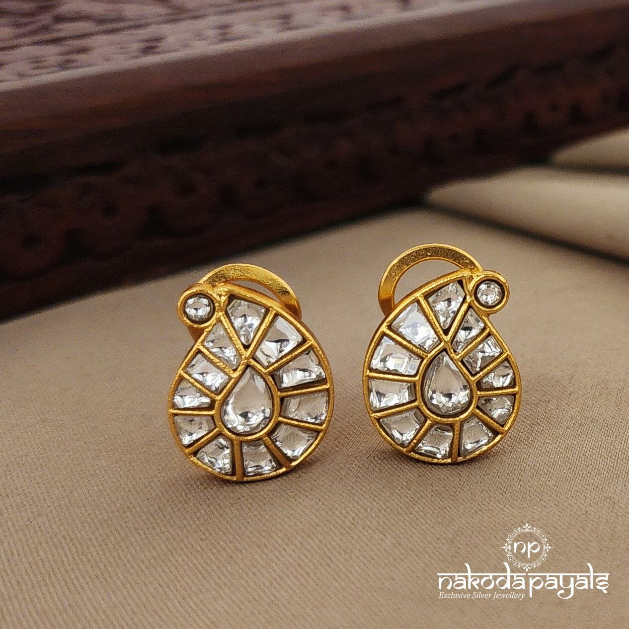 White Kundan Mini Mango Studs (Ge7322)