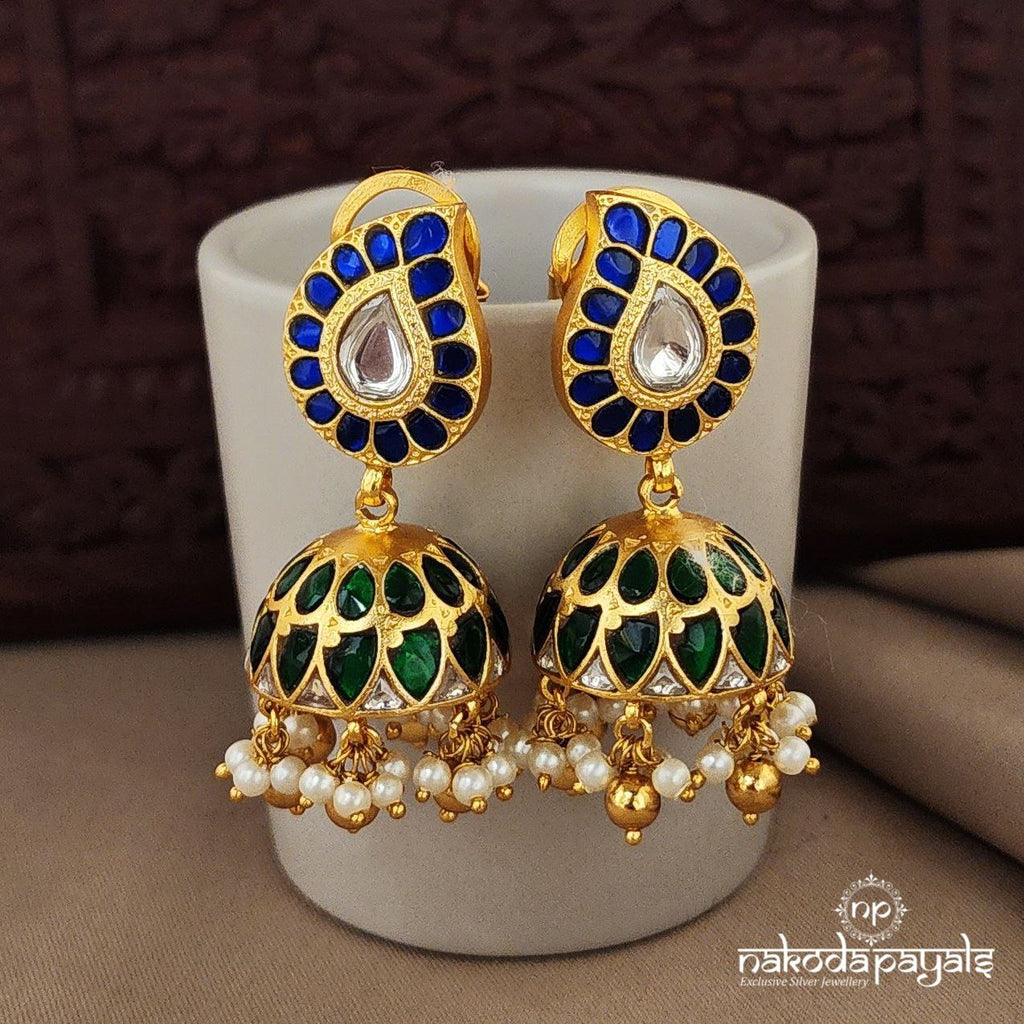 Blue mix Green Mini Mango Kundan Jhumka (Ge7315)