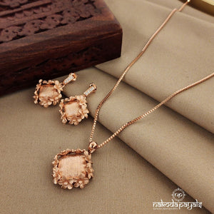 Rosegold Floral Pendant with Earrings Set (St2337)