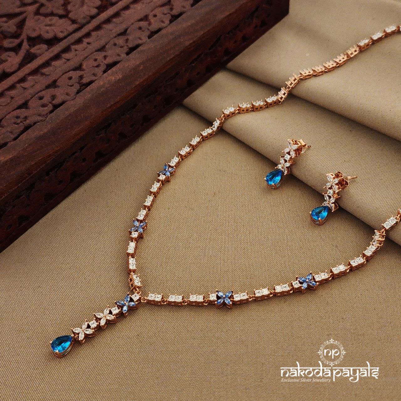 Gorgeous Blue Rosegold Neckpiece with Earrings (St2335)