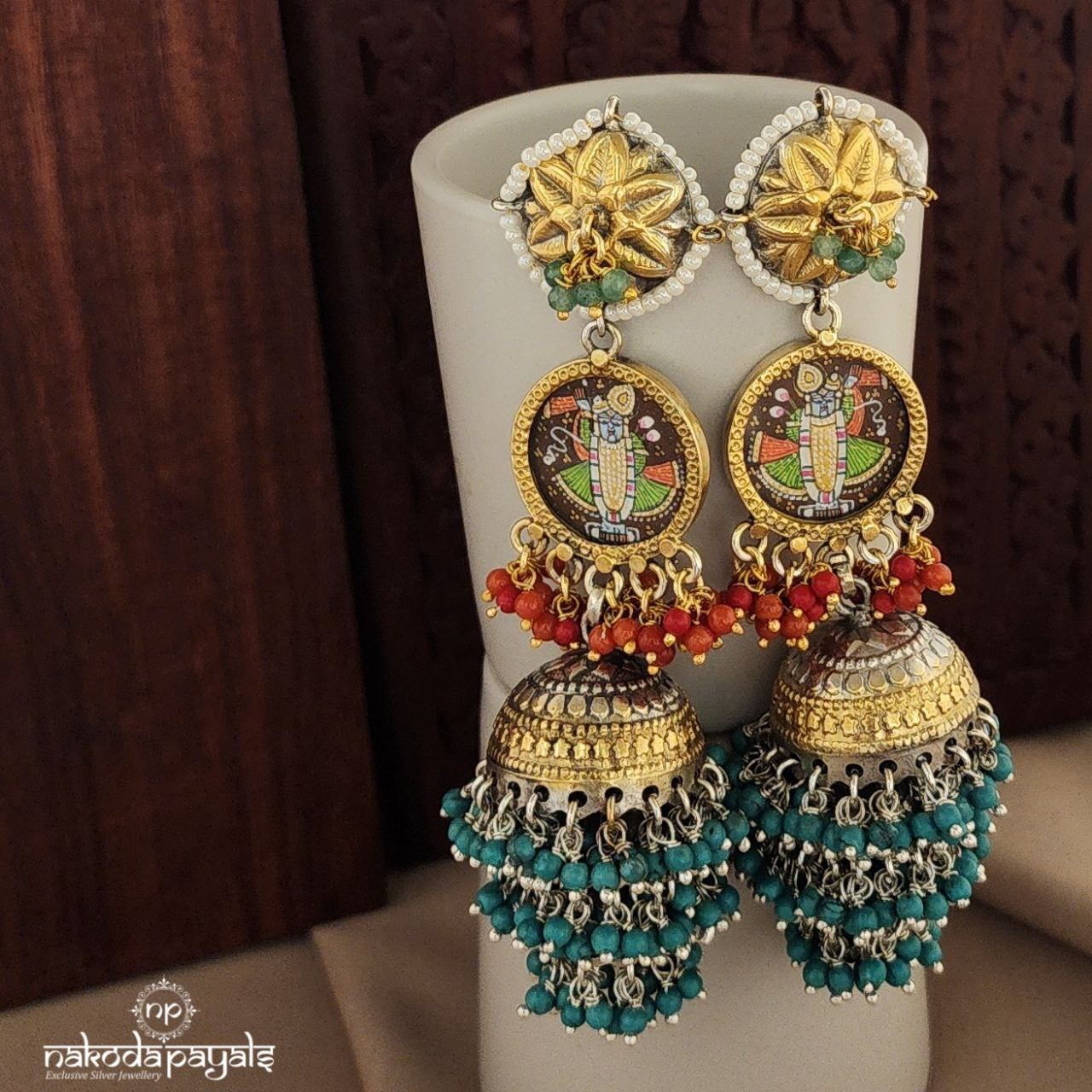 Krishna Painted Triple layered Dual Tone Jhumka (DT1100)