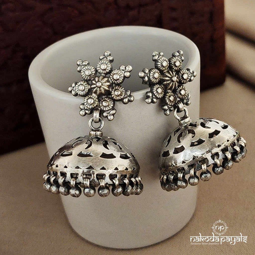 Simple Floral Oxidised Jhumka (J5378)