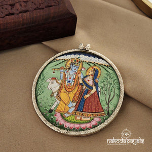 RadhaKrishna with Cow Painted Pendant (P2179)