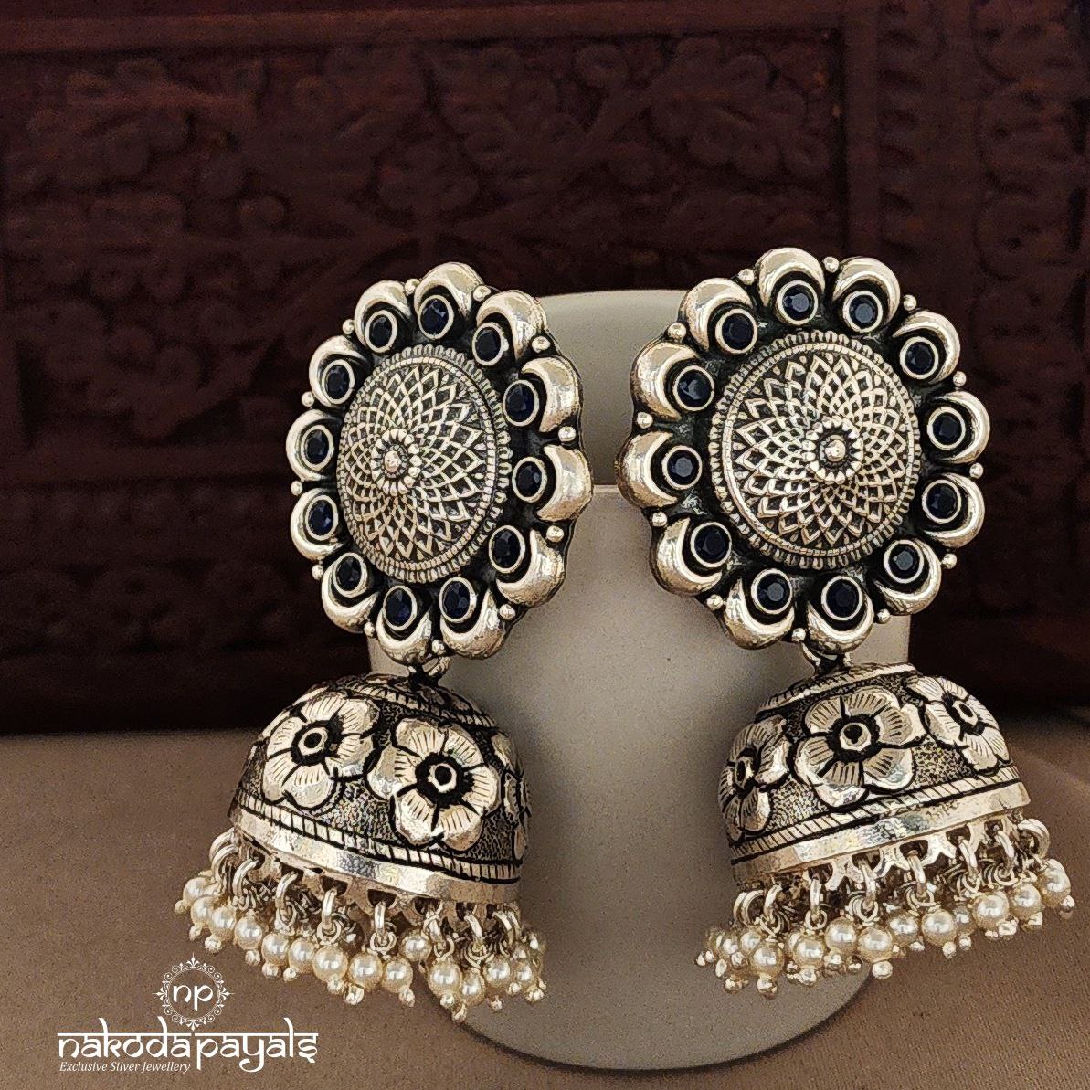 Bluish Floral Jhumka (J5409)