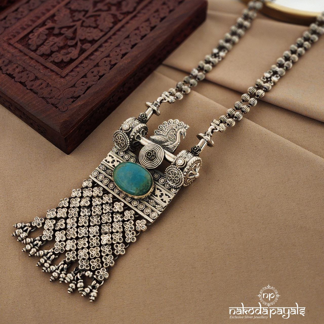 Turquoise With Peacock Long Neckpiece (N9318)