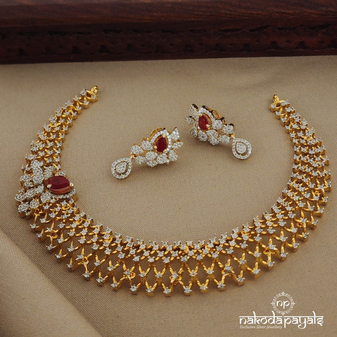 Shimmering Short Neckpiece with Earring (Gn1111)