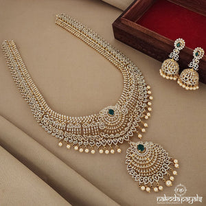 Gorgeous Shimmering Rani haar Long Neckpiece with Earrings (GN1118)