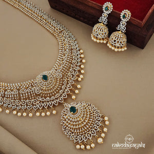 Gorgeous Shimmering Rani haar Long Neckpiece with Earrings (GN1118)