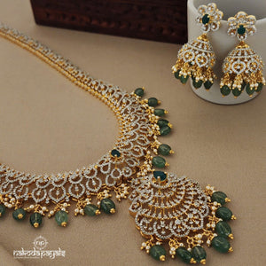 Greeny Shimmering Long Neckpiece with Earrings (Gn1121)