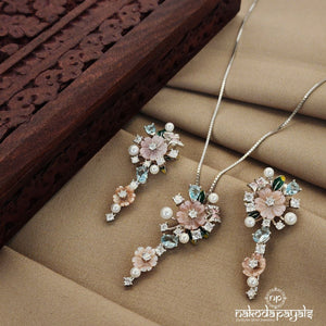 Floral Fantasy CZ MOP Neckpiece with Earrings (St2377)