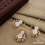 Duo CZ Floral MOP Neckpiece with Earrings (St2370)