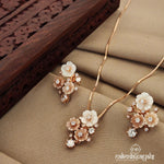 Triple Floral Rosegold Neckpiece with Earrings (St2386)