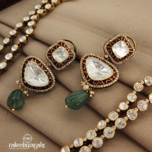 Double layered Moissanite Long Neckpiece with Earrings (Gn1130)