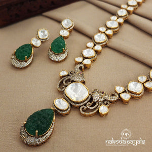 Greeny Drop Moissanite Short Neckpiece with Earrings (Gn1127)