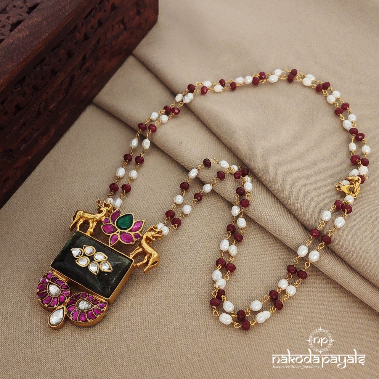 Kundan Lotus with Deer Long Neckpiece (Gn1149)