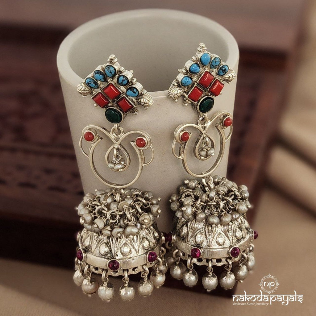 Turquoise with Coral Jhumka (J5488)