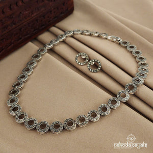 Circular Marcasite Short Neckpiece with Earrings (N9347)