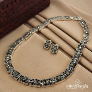 Rectangular Marcasite Short Neckpiece with Earrings (N9348)