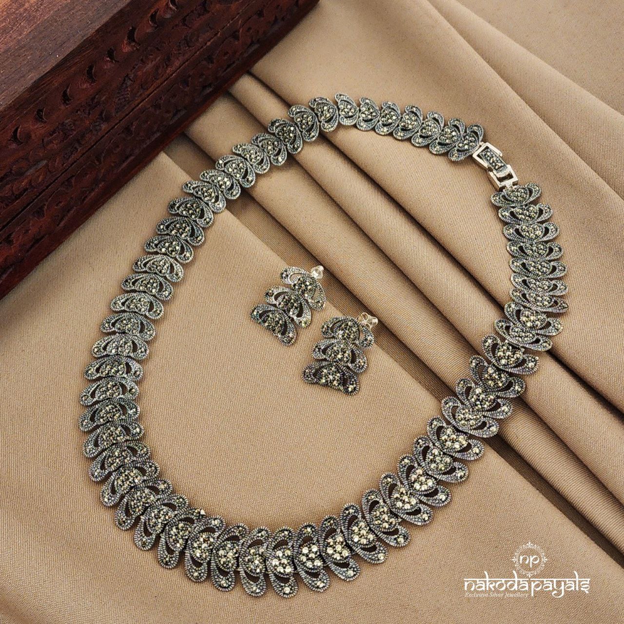 Heart Marcasite Short Neckpiece with Earrings (N9349)