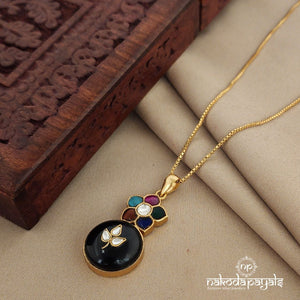 Black Onyx with Floral Kundan Long Neckpiece (Gn1166)