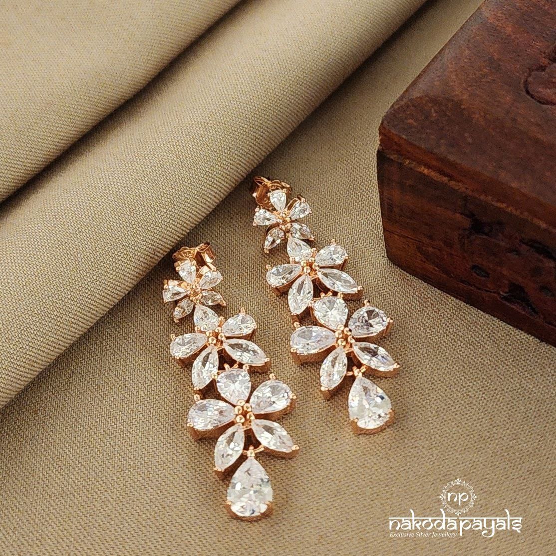 Triple Floral Rosegold Earring (St2477)