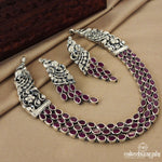 Triple layered Ruby Peacock Short Neckpiece with Earrings (N9426)