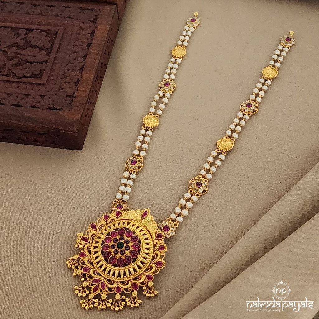 Floral Pearled Long Neckpiece (Gn1215)