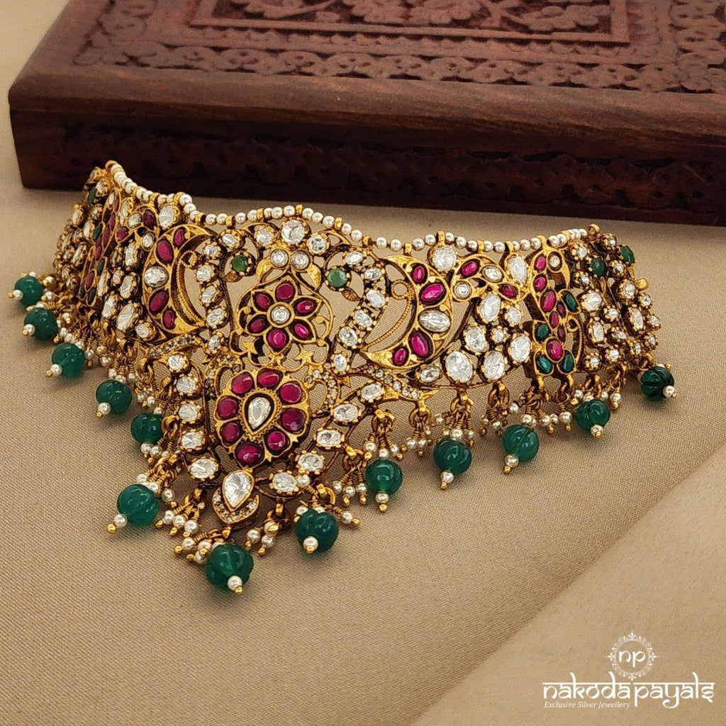 Floral Peacock Kundan with Moissanite Choker (Gn1229)