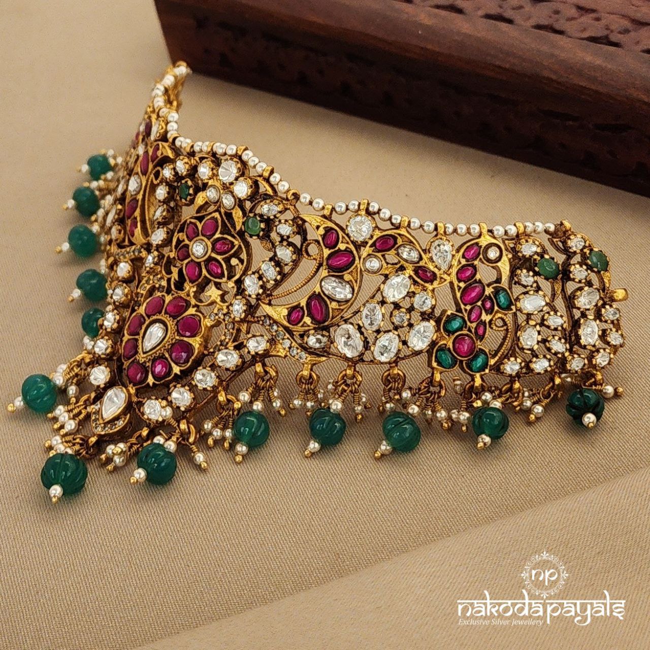 Floral Peacock Kundan with Moissanite Choker (Gn1229)