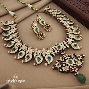 Greeny Mango Moissanite Long Neckpiece with Earrings (Gn1273)