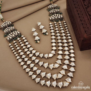 Four Layered Gorgeous Moissanite Long Neckpiece with Earrings (Gn1276)