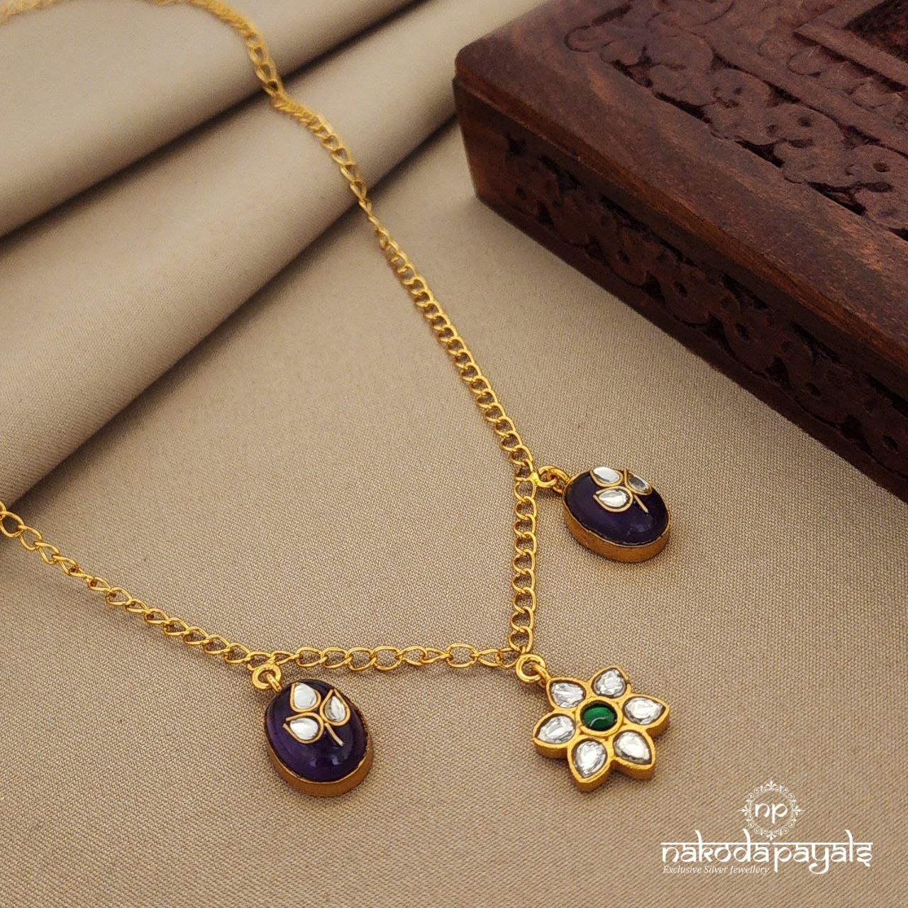 Amethyst with Kundan Floral Long Neckpiece(Gn1279)