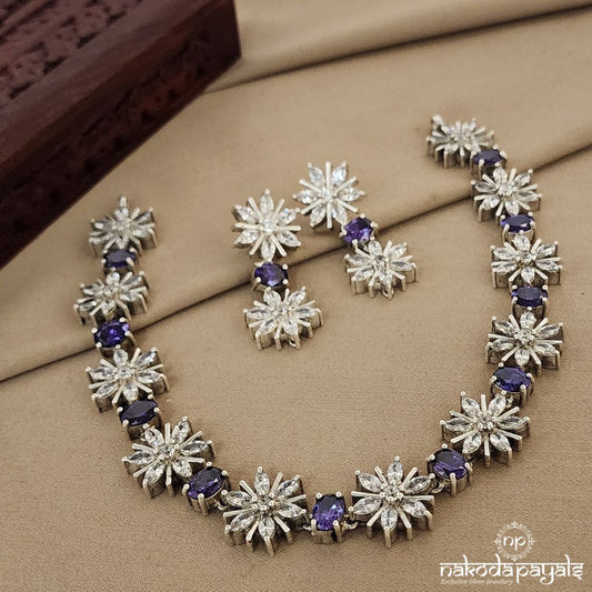 Amethyst Floral Short Neckpiece with Earrings (N9477)