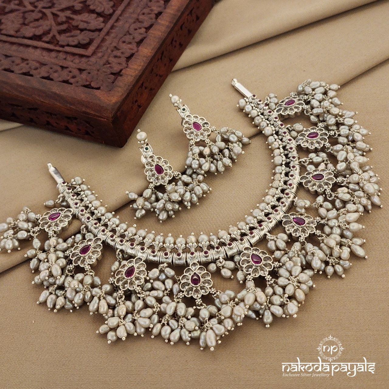 Drop Floral Guttapusalu Short Neckpiece with Earrings (N9479)