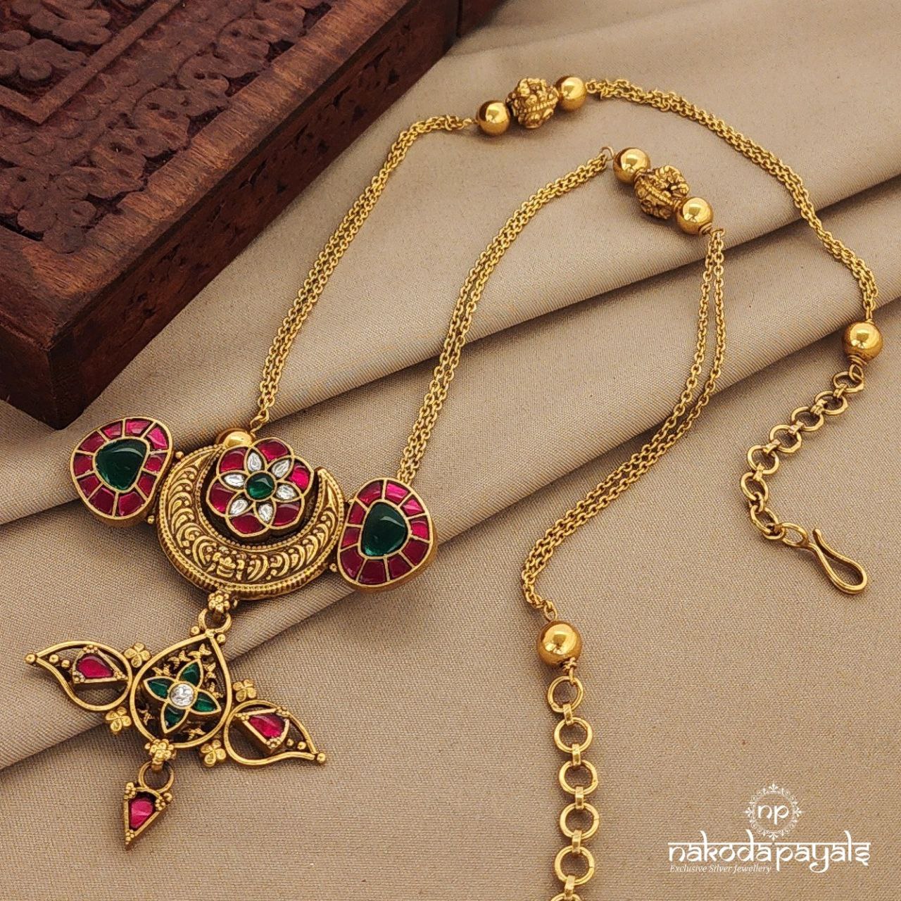 Kundan Half Moon with Floral Long Neckpiece (Gn1324)