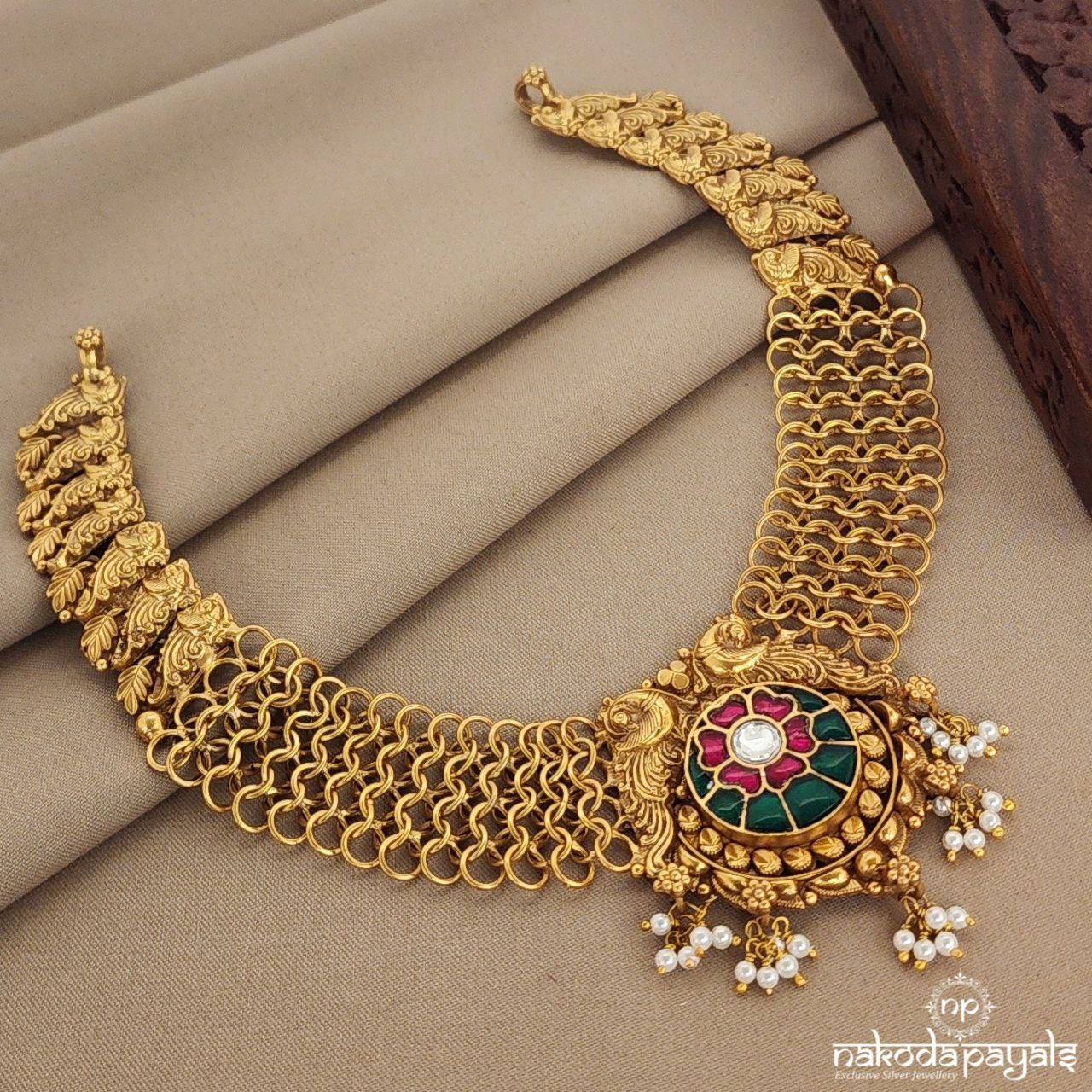 Peacock Floral Short Neckpiece (Gn1331)