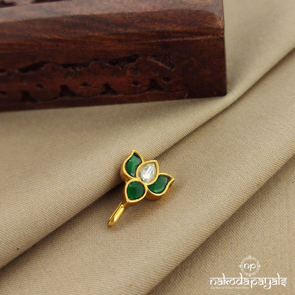 Greeny Lotus Kundan Clipon Nosepin (Np0594)