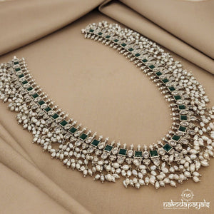 Cubical Green Guttapusalu Long Neckpiece (N9502)