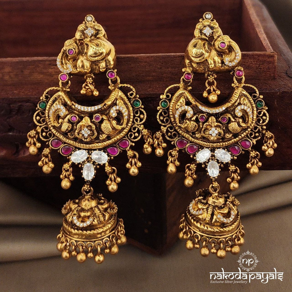 Elephant Stud Nakshi Chandbali Jhumka (ge7555)