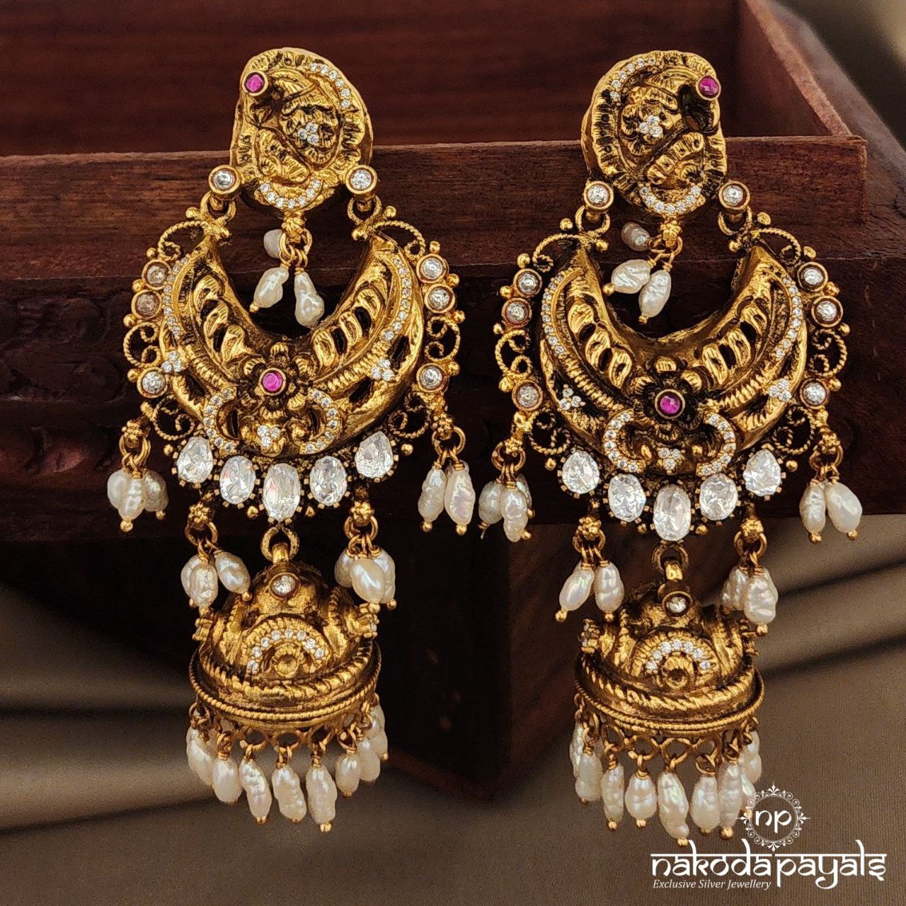 Pearly Moissanite Chandbali Jhumka (Ge7556)