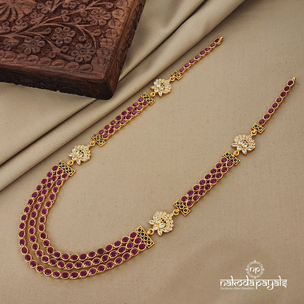 Triple layered Floral Ruby Long Neckpiece (Gn7032)