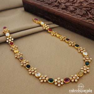 Navarathna Floral Short Neckpiece (Gn7058)