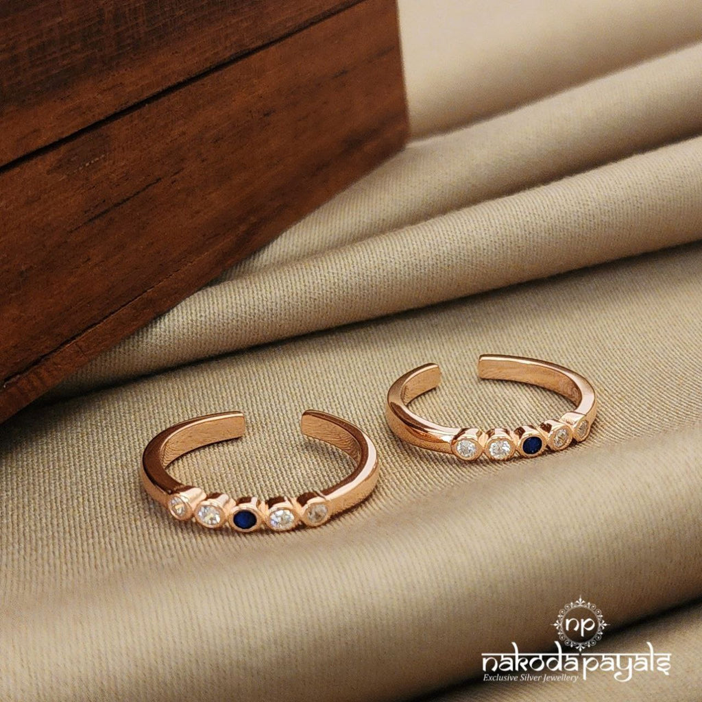 White & Blue Circular Rosegold Toe Ring (T4043)