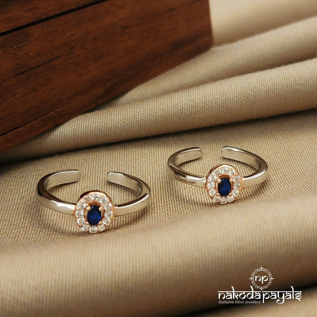 Blue Floral Rosegold with Rhodium Toe Ring (T4045)