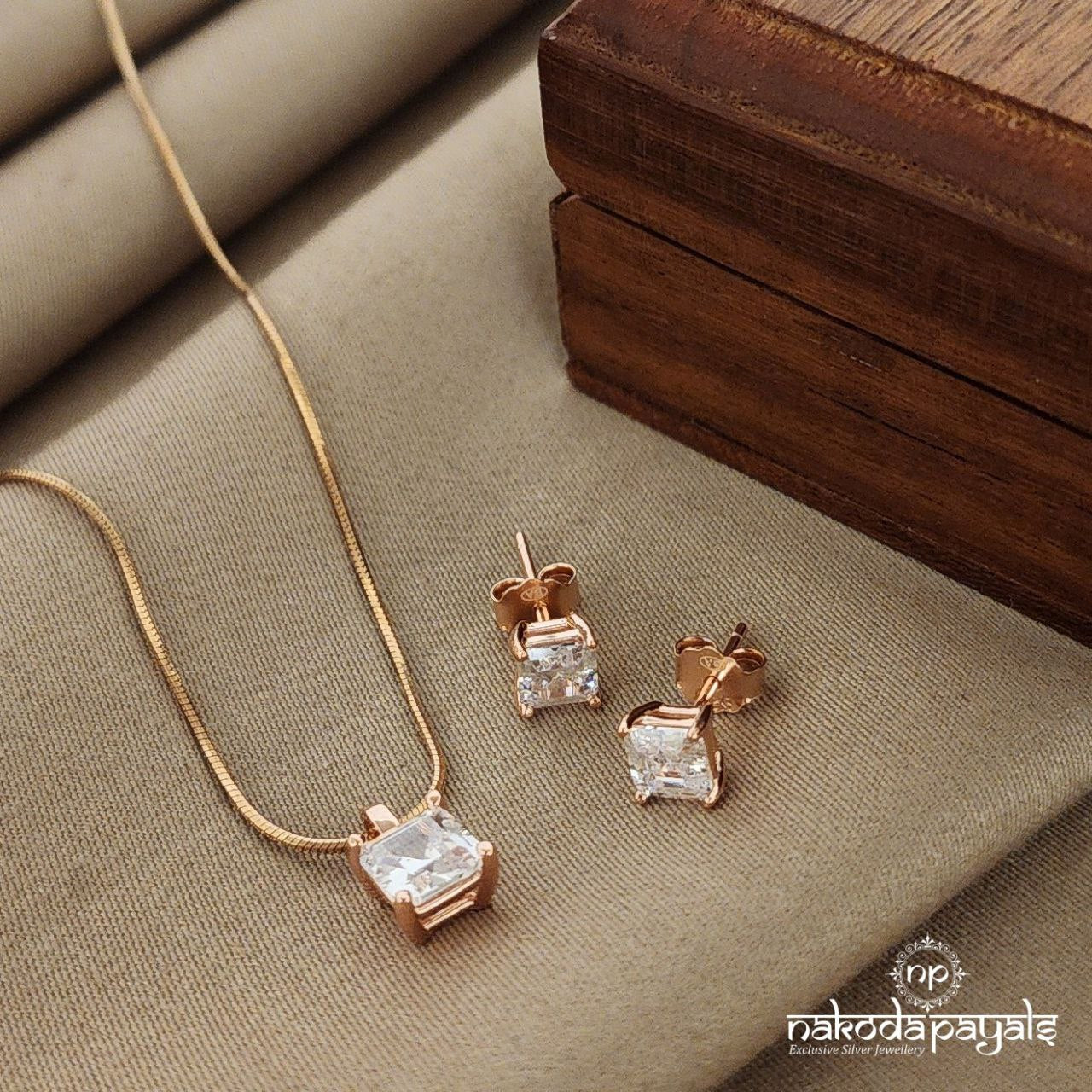 Rosegold Square Pendant Set (St2522)