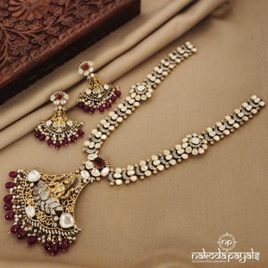 Redish Mahalakshmi Moissanite Long Neckpiece with Earrings (Gn7073)